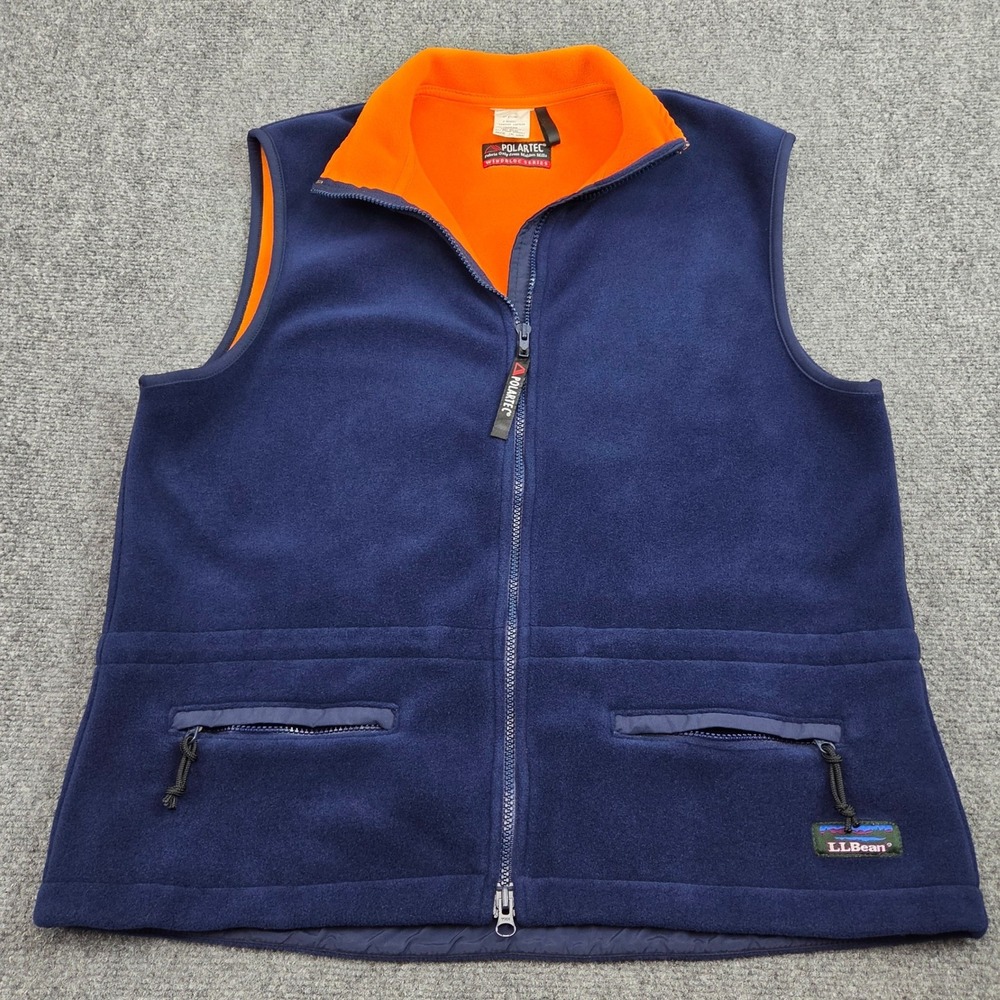 Vintage LL Bean Fleece Vest Womens L Navy Orange Polartec USA Made Gorpcore 90s